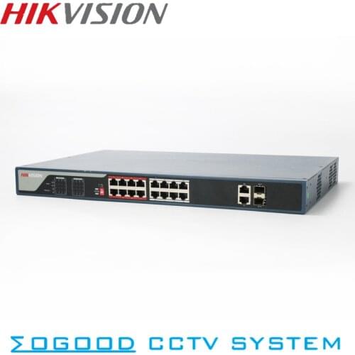 Hikvision Original DS-3E0318P-E Unmanaged 16 Ports PoE Switch 10/100 Mbps and 2 1000 Mbps Up-Link Port For 16CH NVR