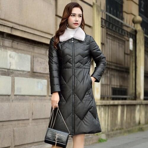 Leather Jacket Women 2020 Winter Womens Real Mink Fur Collar Duck Down Coat Sheepskin Genuine Leather Down Jackets