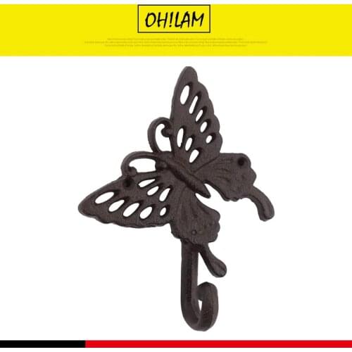 Coat Hook Hat Hook Vintage Wall Door Hook Hanger Wrought Iron Cast Wall Mounted Wall Hook Butterfly Decorative Black Hangers