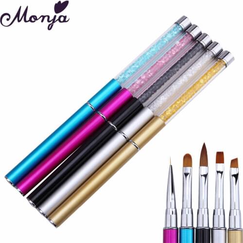 Monja Nail Art Acrylic UV GEL Extension Builder Liquid Powder Carving Brush French Flower Liner Lines Stripes Painting Pen