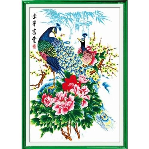 Wealth & honour peacock cross stitch kit Chinese stamped fabric 14ct 11ct hand embroidery DIY handmade needlework supplies bag