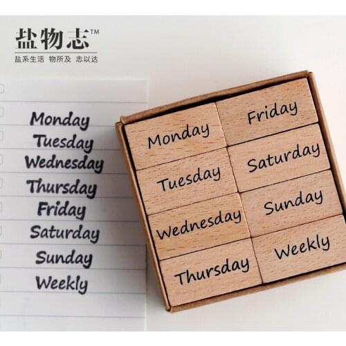 8pcs/Box Week Days Seal Set Wood Stamp For Stationery DIY Scrapbooking Rubber Card Making Album Decoroation Crafts