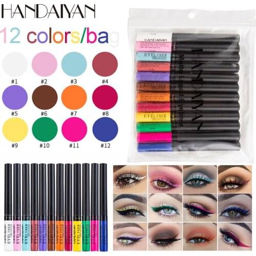 HANDAIYAN Color Eyeliner Kit 12 Colors/pack Matte Waterproof Liquid Colorful Eye Liner Pencil Set Makeup Cosmetics Long-lasting