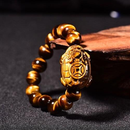 Natural yellow tigers eye stone dragon turtle bracelets for women men bracelet jade bangle bracelet 12mm 14mm