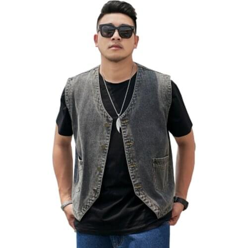 2021 new Mens denim vest denim sleeveless mens vest Korean vest motorcycle vest jacket plus size mens plus fat plus 7XL 8XL