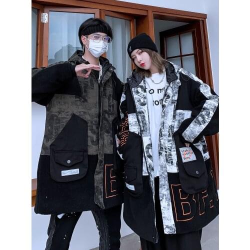 Mens Winter Thick Warm Parkas Coat Hooded Letters Pattern Loose Casual Outwear M37