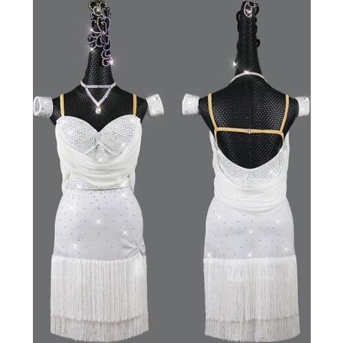 Latin Dance Tassel Dress ChaCha Rumba Dancing Performance Stage Costume Customized Female Rhinestone Competition Dresses VDB4006
