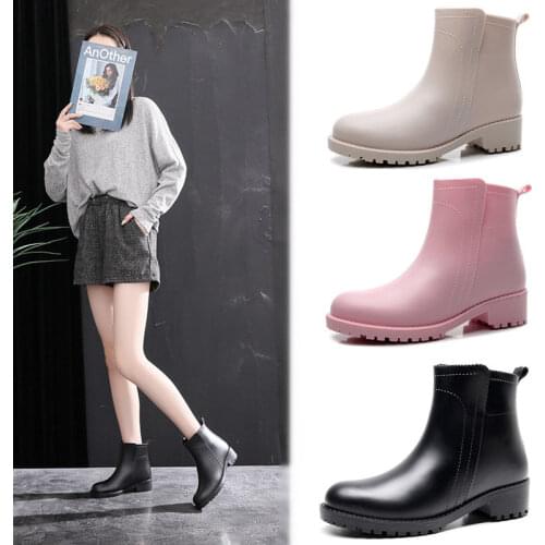 YEINSHAARS Chelsea Rain Shoes Woman Ankle Rainboots Rubber Boots Non-slip Water Shoes Female Galoshes Overboot for Adult