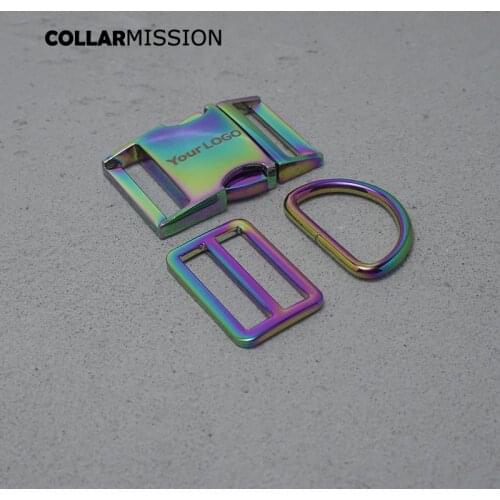 Retailing engraving (metal buckle+Tri-Glid+D ring)metal plated buckle 30mm for DIY dog collar set harness DIY accessoies