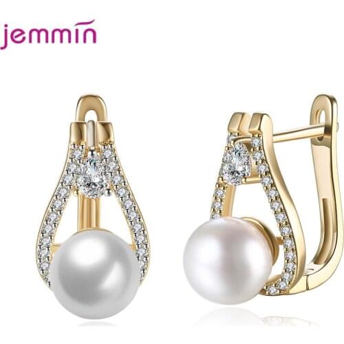 Grace Wedding Engagement Accessories Ear Jewelry Fine 925 Sterling Silver Cubic Zircon/Pearl Hoop Earrings for Bride Bridesmaid