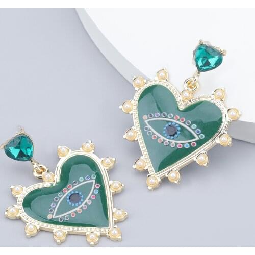 New Exaggerated Big Heart Earrings for Women 2021 Blue Eye Clear Crystal Drop Earrings Fashion Pearl Wedding Jewelry Gift