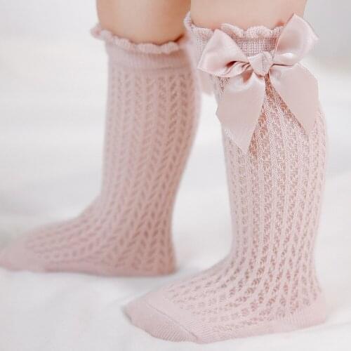 Baby Girl Mesh Socks Toddler Bow Cotton Breathable Socks Newborn Infant Non-slip Middle Tube Knee Sock For 0-3 Years Cheap Stuff