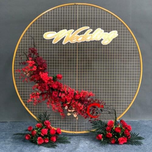 Wedding Props Birthday Party Decor Wrought Iron Circle Round Ring Arch Backdrop Arch Lawn Artificial Flower Row Stand Wall Shelf