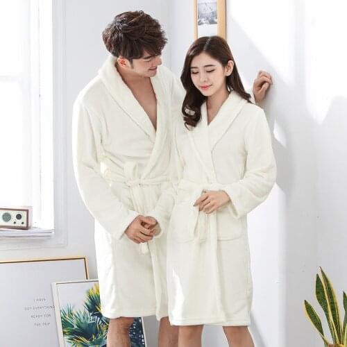 Loose Winter Nightgown Sleepwear Home Clothing Solid Colour Intimate Lingerie Full Sleeve Kimono Bathrobe Gown For Men&women