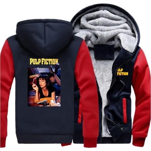 Pulp Fiction Print Hoodies Sweatshirt Mia Wallace Winter Sweatshirts Thick Casual Hoodie Fashion Fleece Streetwear Men