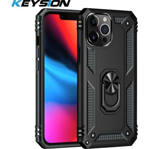KEYSION Shockproof Case for iPhone 13 Pro Max 13 mini Ring Stand Heavy Protection Phone Back Cover for iPhone 12 11 Pro Max New