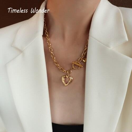 Timeless Wonder Titanium Heart Charm Pave Choker Necklace Women Stainless Steel Jewelry Boho Designer Top Egirl Trendy Ins 3025