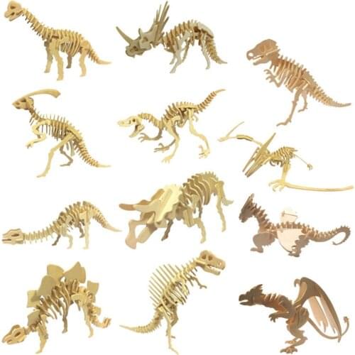 High quality Jurassic dinosaur puzzle wooden 3D puzzle DIY solid wood childrens educational puzzle toy