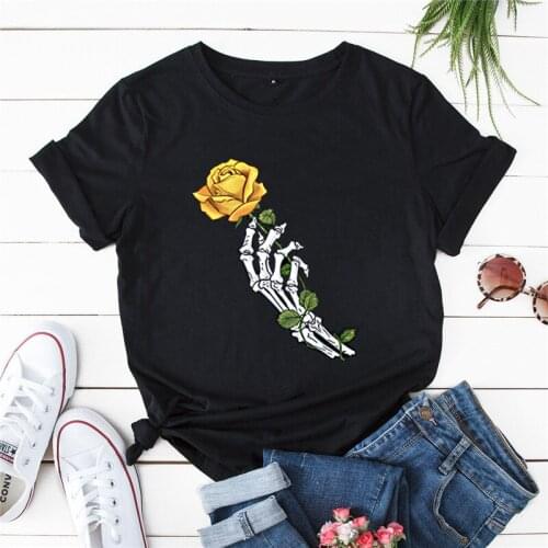 Ymwmhu 5XL Plus Size T-shirt Women Skull Hand Sunflower Printed Summer Tops Casual Graphic Women T Shirt Loose Clothing
