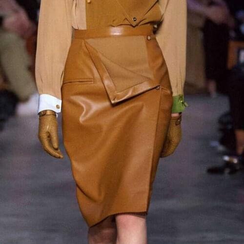 Womens Genuine Leather Pencil Skirt Sheepskin Sheep Real Leather Skirts Ladies High Waist Luxury Runway Designer Female Skirts