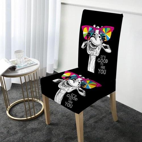 Cartoon Giraffe Print Chair Cover Elastic Dining Chair Protector Cover Washable Slipcover for Christmas Banquet Party Home Decor