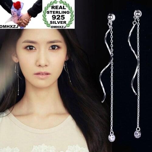 OMHXZJ Wholesale European Fashion Woman Girl Party Wedding Gift Long Tassel AAA Zircon S925 Sterling Silver Stud Earrings EA172