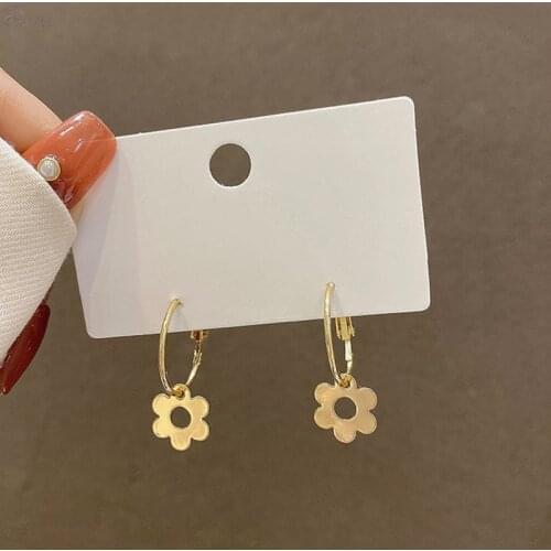 AOMU Winter Vintage Romantic Metal Hollow Plant Small Flower Simple Hoop Earrings for Women Girls Christmas Party Jewelry