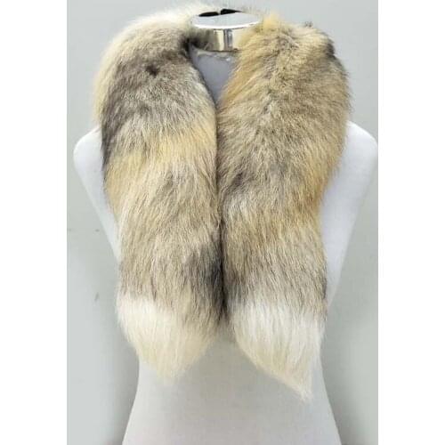 Real Fox Fur Scarf Women Men Striped Winter Warm 80-90CM Long Tail Scarf Fashion Luxury Collar Scarves Wraps Female