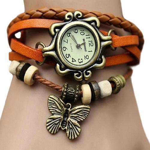 Womens Retro Faux Leather Bracelet Butterfly Decoration Quartz Wrist Watch Bracelet dropshipping