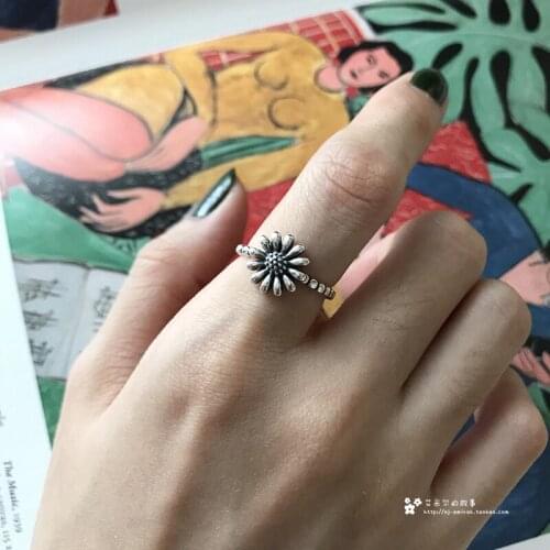 Bohemian Vintage Silver Color Sunflower Rings for Women Bijoux Fashion Adjustable Size Finger Rings Anillos Mujer