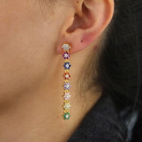 Gold Rainbow color flower Long drop earring 2020 Spring New daisy beautiful flower design colorful jewelry