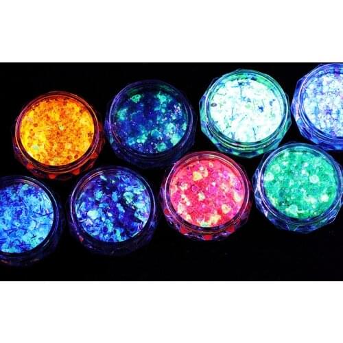 1Box Glow In The Dark Nail Glitter Sequins Round/Star/Heart/Strip Multi-Shapes Mixed Nail Art Luminous Sequins Flakes Polish Tip