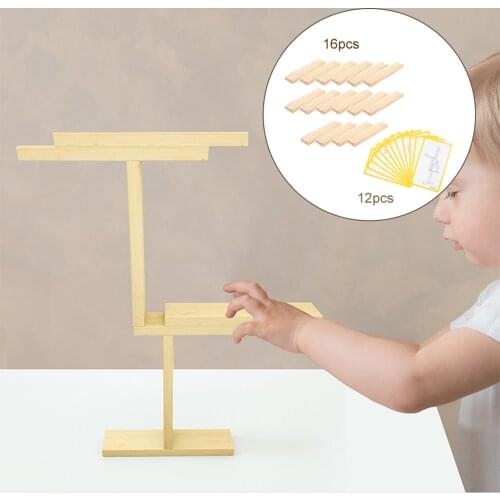 16x Classic Montessori Kids Wooden Building Blocks with 12 Cards Balance Game Table Game Educational Toys Baby Blocks