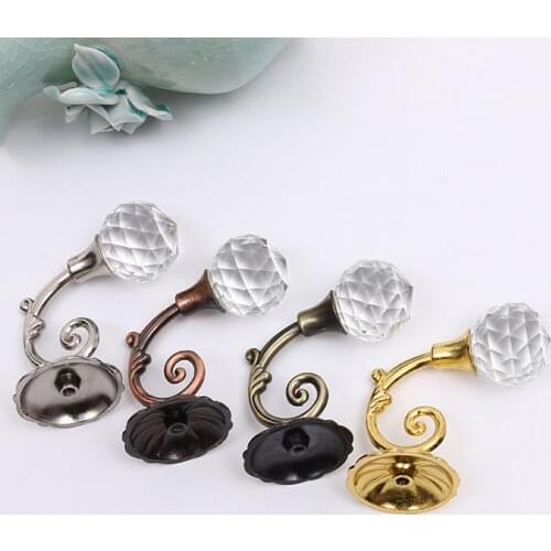 2pcs Large Metal Crystal Glass Curtain Holdback Wall Tie Back Hooks Hanger Holder Curtain Rods Accessoires