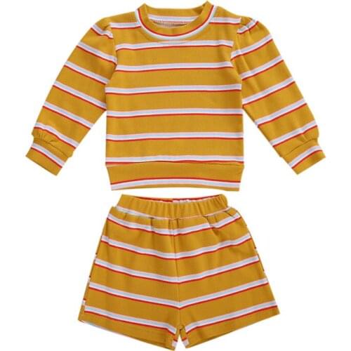 2020 Toddler Kids Baby Girl Clothing Autumn New Striped Print Soft Cotton Long Sleeve Top+Shorts 2pcs Outfits Set