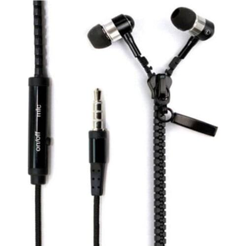 3.5mm Zipper In-Ear Wired Earphone Heavy Bass Headphone with Mic for Phone MP3