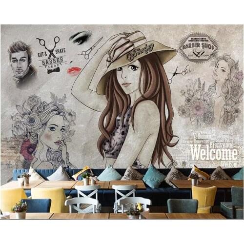 Beibehang papel de parede 3d Fashion hand drawn beauty barber shop tooling photo wallpaper background 3d wallpaper on the wall
