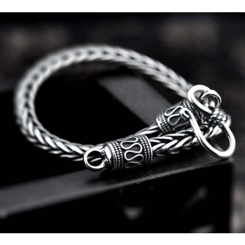 925 Sterling Silver Rope keel Chain Link Women Men Bangle Fish Scales Jewelry Solid Silver Tone Vintage Foxtail Box Bracelets