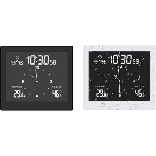 Digital Clock Alarm Clock Thermometer Hygrometer Waterproof Shower Clock Bathroom Clock Countdown Timer for Kitchen