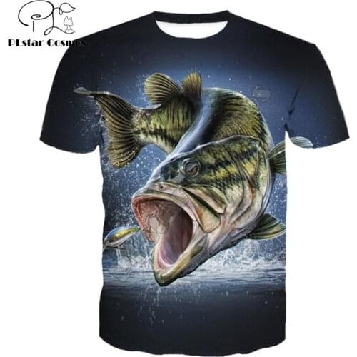 PLstar Cosmos Animal Fishing Art Harajuku casual t-shirt Cool Chase Hook Fish Print Fashion 3D Short sleeve T-shirt Dropshipping