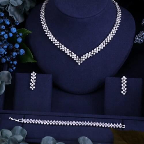 JanekellyCLEAR BEST QUALITY BRILLIANT CRYSTAL ZIRCON EARRINGS AND NECKLACE JEWELRY SET WEDDING DRESS ACCESSARIES