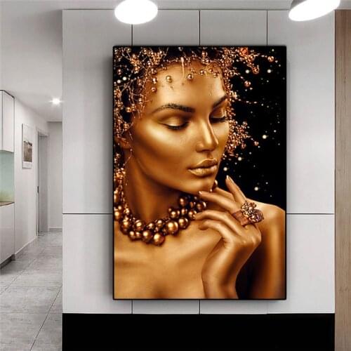 Sexy Portrait African Art Black and Gold Woman Oil Painting on Canvas Posters Prints Wall Art Picture for Living Room Cuadros