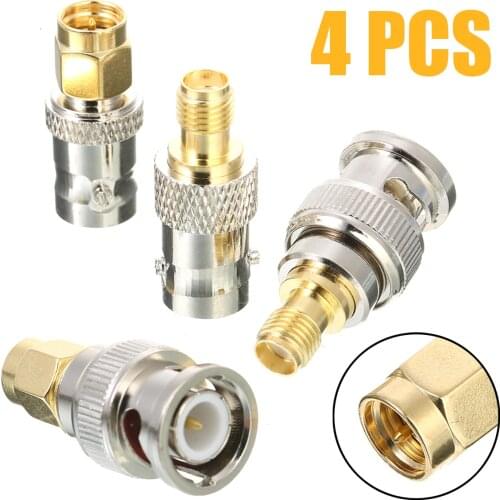 4pcs Gold Plated BNC to SMA Male to Female Straight RF Adapter Kit Durable Radio Connector Terminals Plug Socket Set Parts