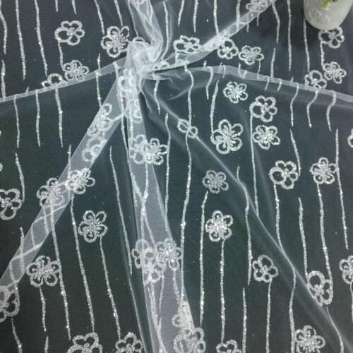 Glace 1M/lot off white flower glitter bronzed mesh sequin fabric for women dress Performance cloth decoration TX1272