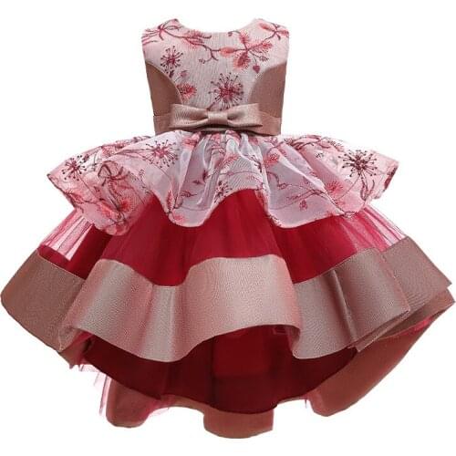 Summer New Children Trailing Dresses Fashion Jacquard Multi-Layer Mesh Wedding Cake Tutu Skirt Flower Girl Dress Easter Costume