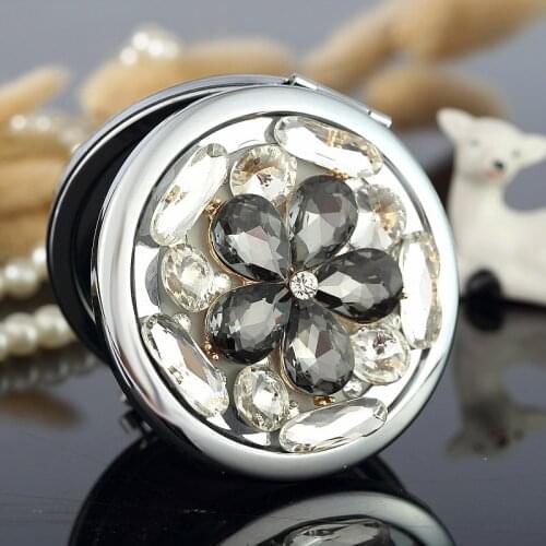 Free Customized engrave,Party Favors Gift,Mini Pocket Cosmetic makeup mirror,Foldable Magnifying compact mirror Crystal Flower