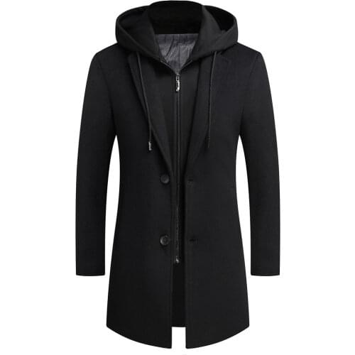 Autumn And Winter Men Retro Fashion Boutique Single-Breasted Coat Long Wool Coat Casual Coat Jacket Hooded