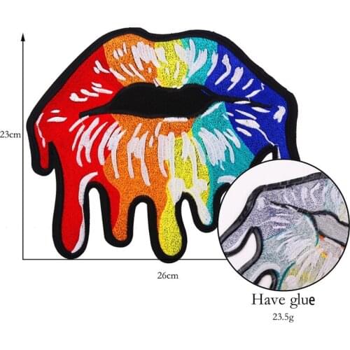 Cartoon Rainbow Mouth Patch Embroidery Iron On Lip Stickers DIY Jeans Coats Pants Fabric Appliques Sewing garments Accessories