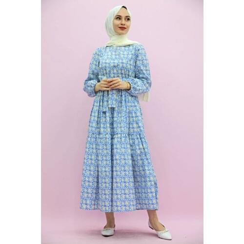 New Season Summer Trend Muslim Dress Alvina Flowering Hijab Dress Blue