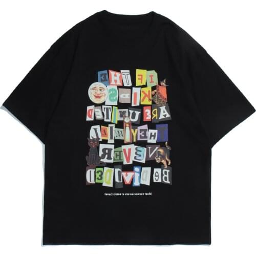 2021 Summer Men Streetwear T-Shirt Hip Hop Harajuku Letter Cat Print T Shirt Cotton Casual Short Sleeve Tshirt Black Top